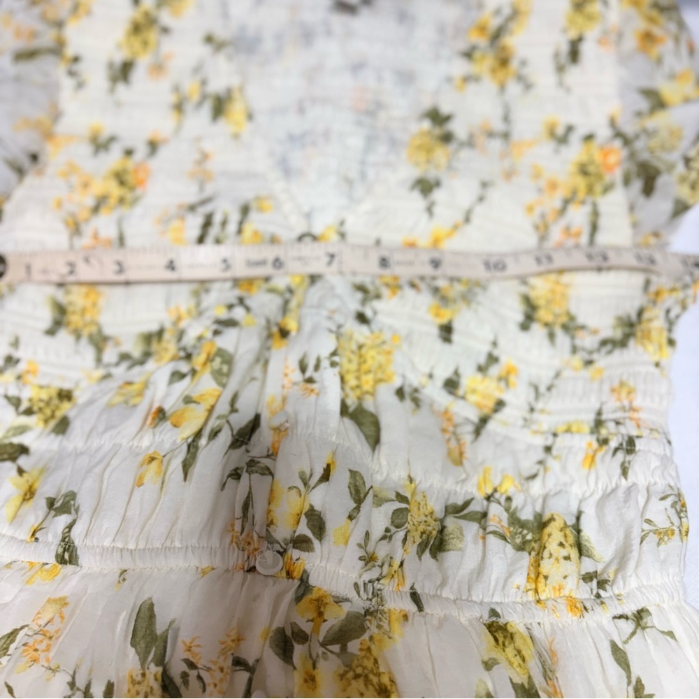 Joie Yellow and Cream Floral Maxi Smocked Bodice Dress with Flutter Sleeves - Picture 9 of 10